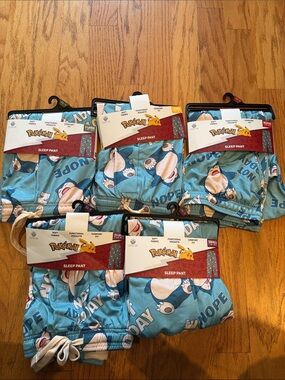 Pokemon Sleepware Light Blue Cartoon Snorlax 'NOPE' Lounge Pants BNWT